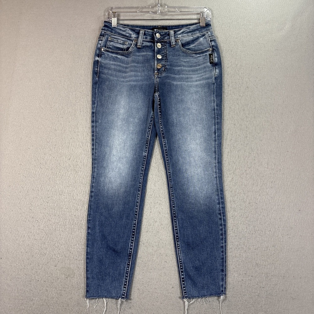 Silver Jeans Co Suki Skinny Crop Jeans Womens W27 L26 Button Fly Stretch Raw Hem